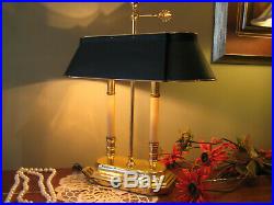 Vtg 2 Lights Brass Bouillotte Table Lamp Tole Brass Shade French Library
