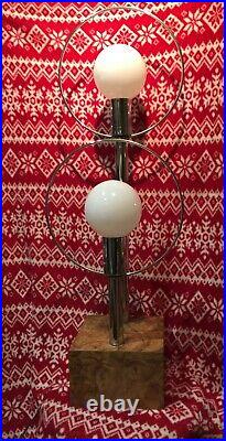 Vtg. 70's Mid Century Chrome Saturn 2 Orb Eyeball Table Lamp Sputnik Globe Ball