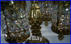 Vtg AB Crystal Waterfall Urn Prism Gold French Antique Table Lamp Mid Chandelier