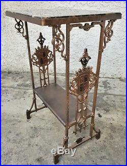 Vtg American Cast Iron SPANISH REVIVAL Marble Top LAMP SIDE END TABLE