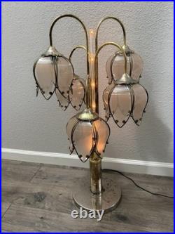 Vtg Anthony of Cal Pink Lotus Tulip Petal Shade Lamp Hollywood Regency 3 Stage