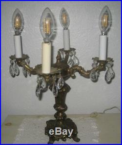 Vtg Antique FRENCH BUFFET TABLE Ornate CHANDELIER LAMP Candelabra Brass Shabby