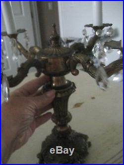 Vtg Antique FRENCH BUFFET TABLE Ornate CHANDELIER LAMP Candelabra Brass Shabby