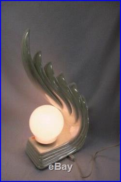 Vtg Art Deco 50's Mid Century Modern Wave Lamp Ceramic Glazed Opal Pearl Pair