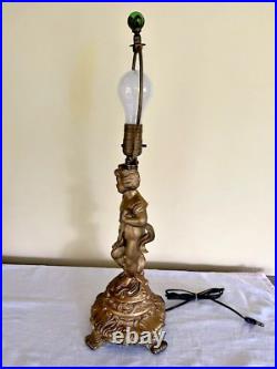 Vtg Brass Cherub Table Lamp 21.5 tall