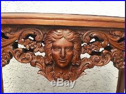 Vtg Carved Ornate Figural ANGEL MINERVA LADY Walnut Lamp End Side Console Table