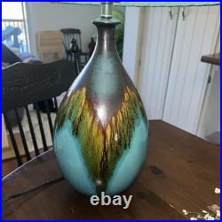 Vtg. Ceramic Table Lamp Drip Glaze Blue Green Brown Great Condition See Photos