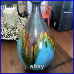 Vtg. Ceramic Table Lamp Drip Glaze Blue Green Brown Great Condition See Photos