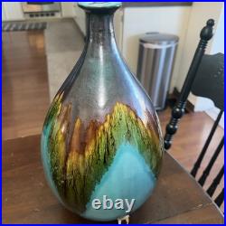 Vtg. Ceramic Table Lamp Drip Glaze Blue Green Brown Great Condition See Photos