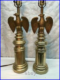 Vtg Ceramic and Brass American Eagle Patriotic Table Lamps Mid Century PAIR