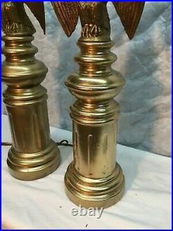 Vtg Ceramic and Brass American Eagle Patriotic Table Lamps Mid Century PAIR