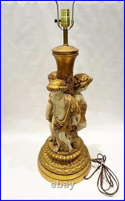 Vtg Chalkware Sculpture Table Lamp Cherub LARGE 37'' TALL regency mid century