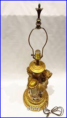 Vtg Chalkware Sculpture Table Lamp Cherub LARGE 37'' TALL regency mid century