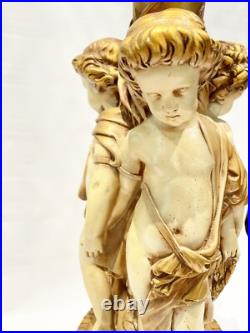 Vtg Chalkware Sculpture Table Lamp Cherub LARGE 37'' TALL regency mid century