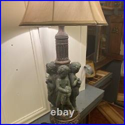 Vtg Chaulkware Plaster 31Table Lamp 4 Cherubs Bearing Gifts, Faux Bronze Finish