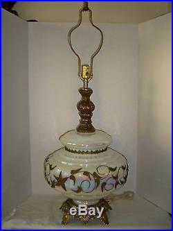 Vtg. FALKENSTEIN Mid Century White Opalescent Art Glass Table Lamp