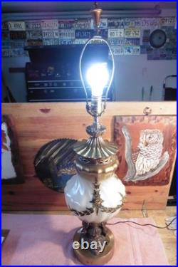 Vtg Falkenstein MCM Hollywood Regency Table Lamp Brass Cherub Opalescent Glass Vtg Falkenstein MCM Hollywood Regency Table Lamp Brass Cherub Opalescent Glass