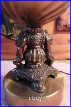 Vtg Falkenstein MCM Hollywood Regency Table Lamp Brass Cherub Opalescent Glass Vtg Falkenstein MCM Hollywood Regency Table Lamp Brass Cherub Opalescent Glass