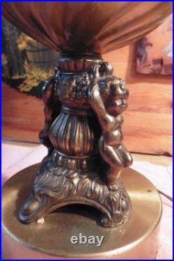 Vtg Falkenstein MCM Hollywood Regency Table Lamp Brass Cherub Opalescent Glass Vtg Falkenstein MCM Hollywood Regency Table Lamp Brass Cherub Opalescent Glass