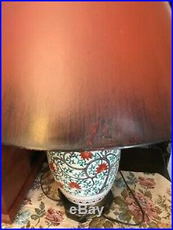 Vtg Frederick Cooper Asian Porcelain Jar Lamp Pair Hand Painted
