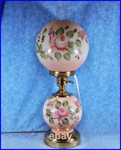 Vtg. GWTW Hand Painted Roses 2 Light Hurricane Parlor Table Lamp by Kiss