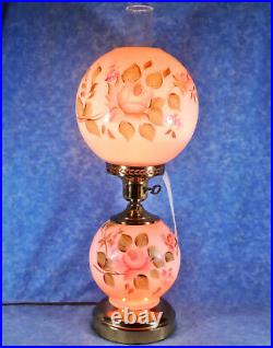 Vtg. GWTW Hand Painted Roses 2 Light Hurricane Parlor Table Lamp by Kiss