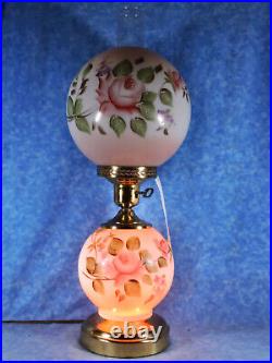 Vtg. GWTW Hand Painted Roses 2 Light Hurricane Parlor Table Lamp by Kiss