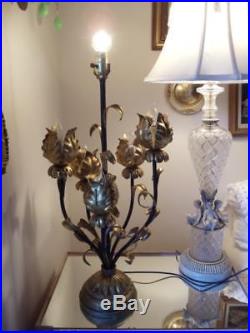 Vtg Hollywood Regency Italian Gold Gilt Tole Lotus Tulip Flower Large Table Lamp
