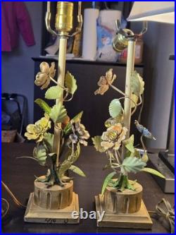 Vtg. Italian made painted metal gold leaf lamp base lamps pair