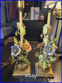 Vtg. Italian made painted metal gold leaf lamp base lamps pair