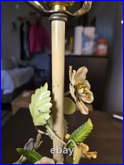 Vtg. Italian made painted metal gold leaf lamp base lamps pair