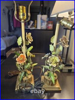 Vtg. Italian made painted metal gold leaf lamp base lamps pair