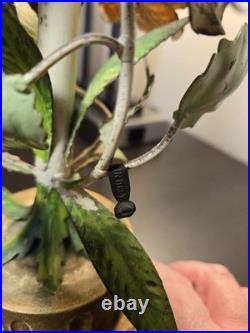 Vtg. Italian made painted metal gold leaf lamp base lamps pair