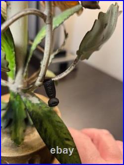 Vtg. Italian made painted metal gold leaf lamp base lamps pair