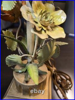 Vtg. Italian made painted metal gold leaf lamp base lamps pair