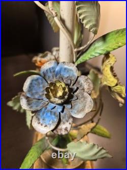 Vtg. Italian made painted metal gold leaf lamp base lamps pair