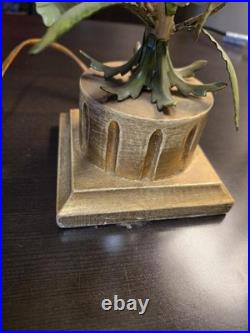 Vtg. Italian made painted metal gold leaf lamp base lamps pair