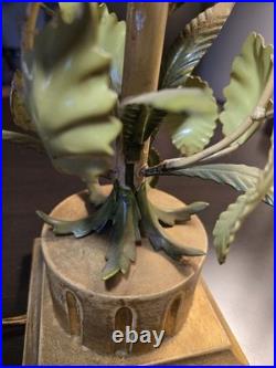 Vtg. Italian made painted metal gold leaf lamp base lamps pair