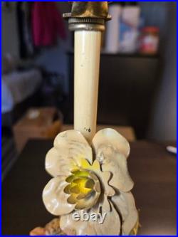 Vtg. Italian made painted metal gold leaf lamp base lamps pair