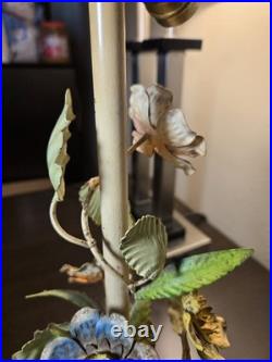 Vtg. Italian made painted metal gold leaf lamp base lamps pair