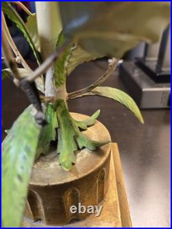 Vtg. Italian made painted metal gold leaf lamp base lamps pair