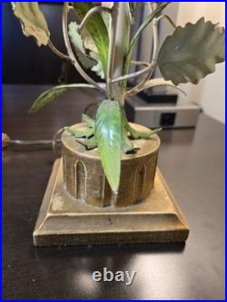 Vtg. Italian made painted metal gold leaf lamp base lamps pair