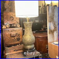 Vtg James Mont Style Asian Chinese Brass Bronze Table Lamp Working Tested