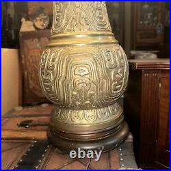 Vtg James Mont Style Asian Chinese Brass Bronze Table Lamp Working Tested