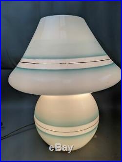 Vtg Large 15 Mid Century Modern Murano Green Stripe Mushroom Glass Table Lamp
