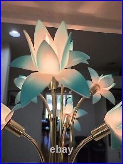 Vtg Lotus Lamp Mid Century Hollywood Regency Brass And Acrylic As Is Blue