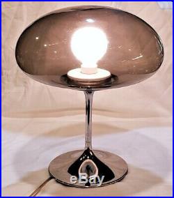 Vtg MCM 15 Laurel Type Smoke Mushroom Chrome Table Lamp Bill Curry for Stemlite