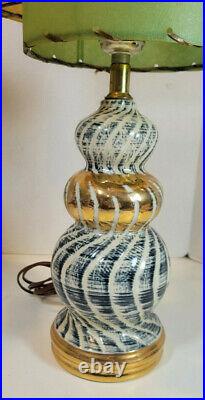 Vtg MCM Ceramic Table Lamp with Three Tier Fiberglass Shade Set of Two Atomic