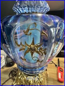 Vtg MCM Hollywood Regency Blue Carnival Glass Lamp Iridescent Carl Falkenstein
