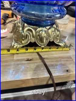Vtg MCM Hollywood Regency Blue Carnival Glass Lamp Iridescent Carl Falkenstein